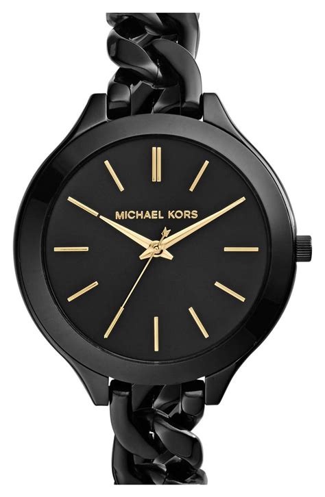 michael kors slim runway watch black chain